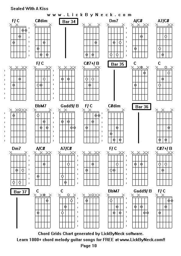 Chord Grids Chart of chord melody fingerstyle guitar song-Sealed With A Kiss,generated by LickByNeck software.